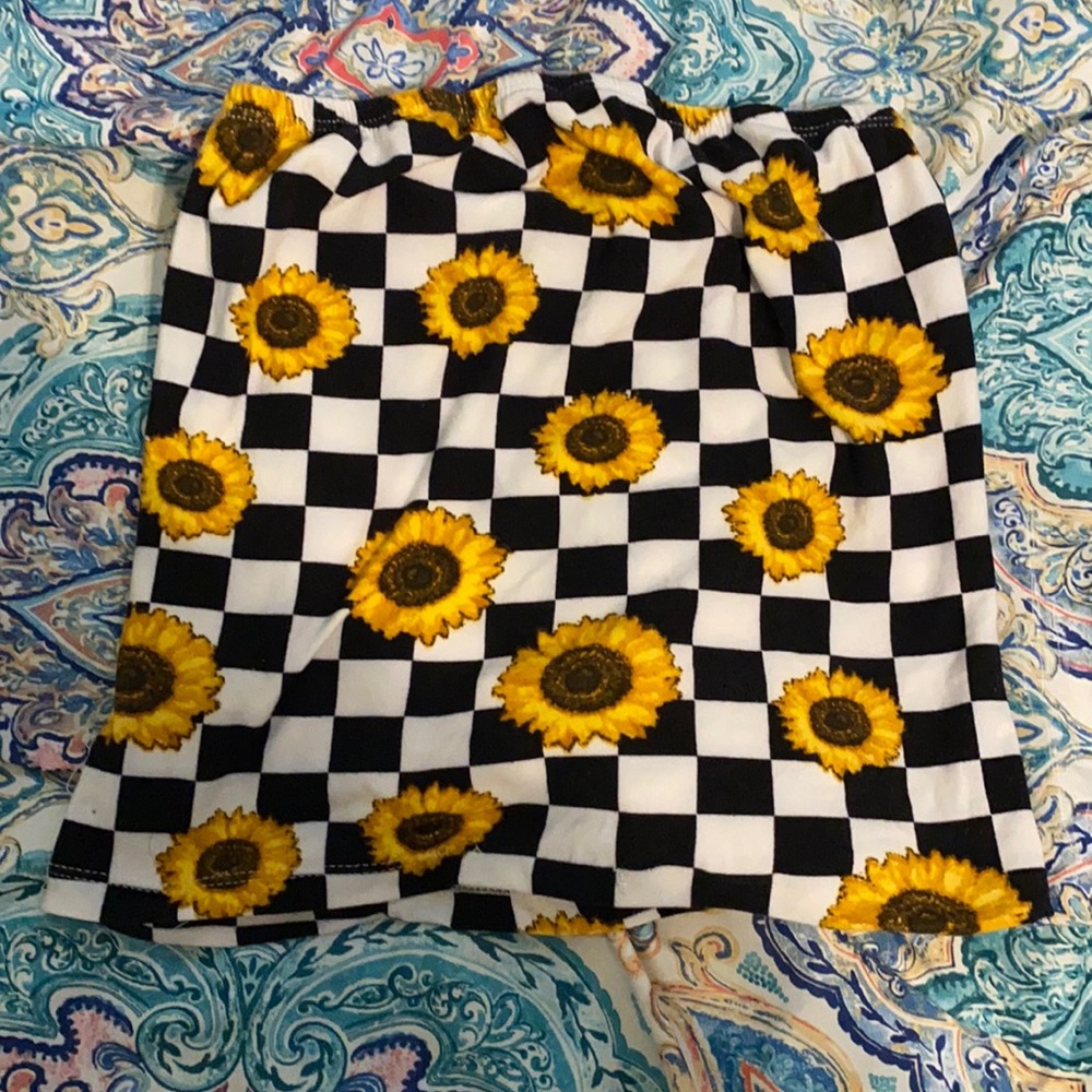 black and white tube top with sunflowers